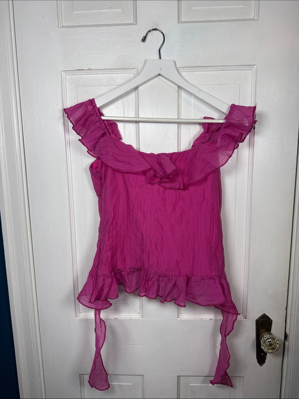 Peppermayo Exclusive Dylan Off Shoulder Ruffle Top Fuchsia New with Tags W2509 - Picture 11 of 11